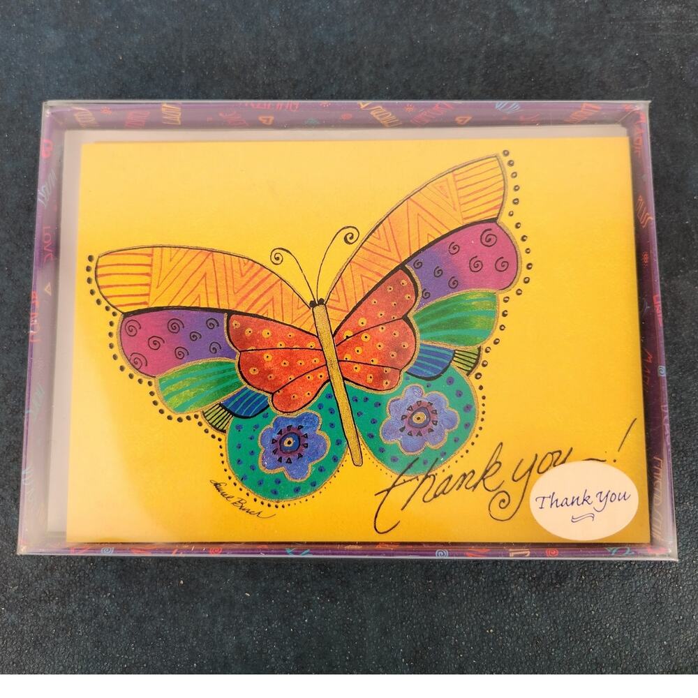 VTG Laurel  Burch Butterfly Pring Thank You Cards (8) Colorful Artsy